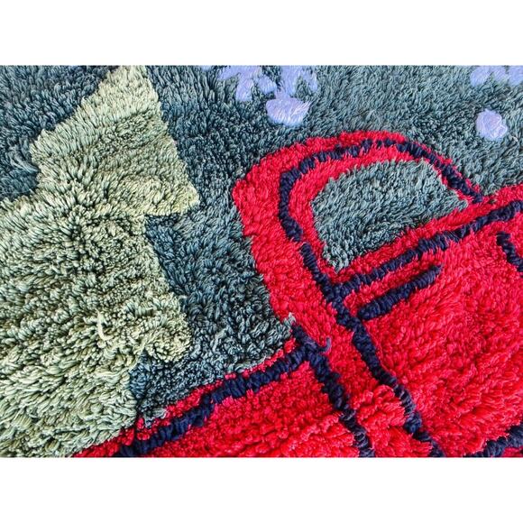 Christmas St Nicholas Square Farm Red Truck Bath Bathroom Door Mat Rug 20x30 Ind - Picture 2 of 8